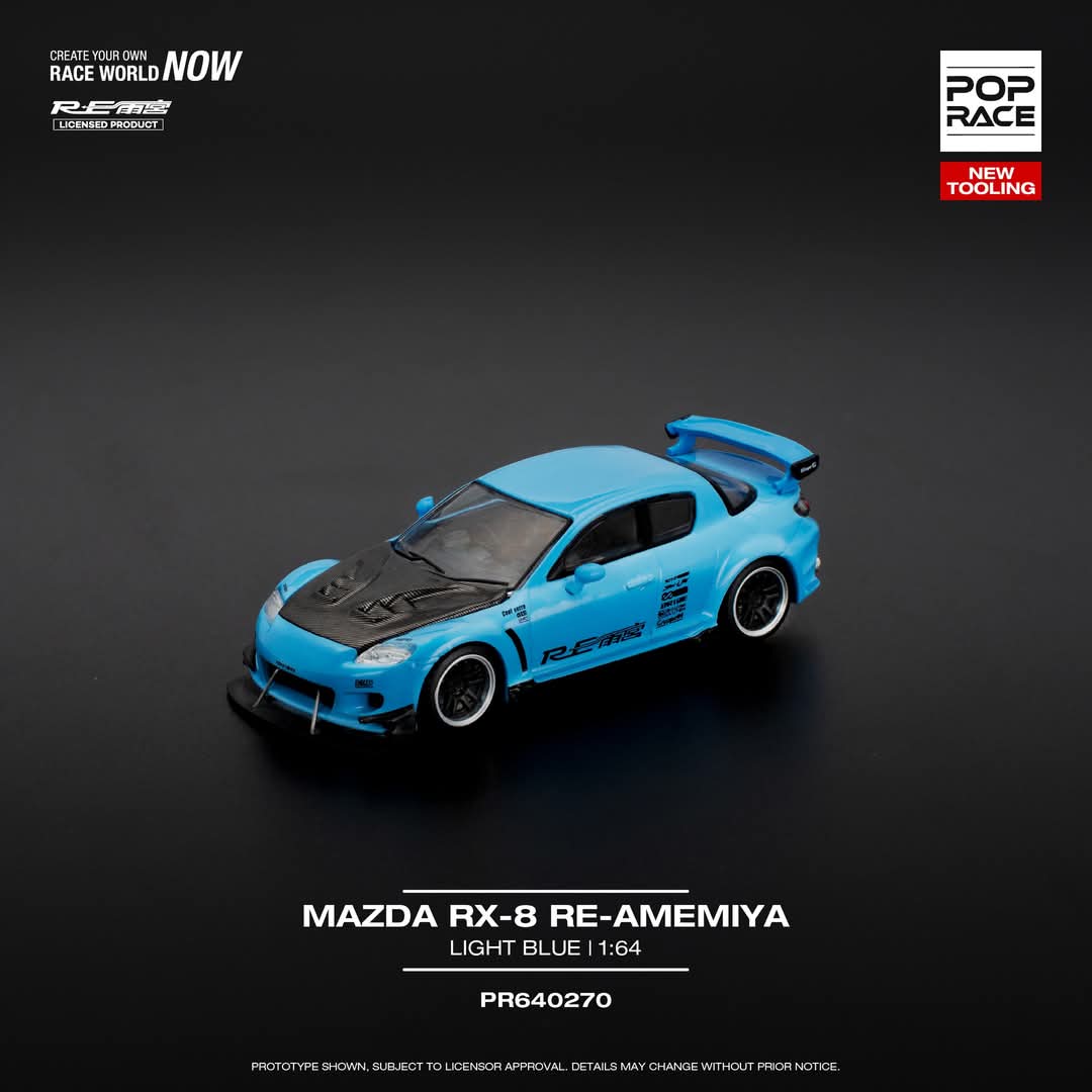 POP RACE 1/64 MAZDA RX8 RE-AMEMIYA LIGHT BLUE