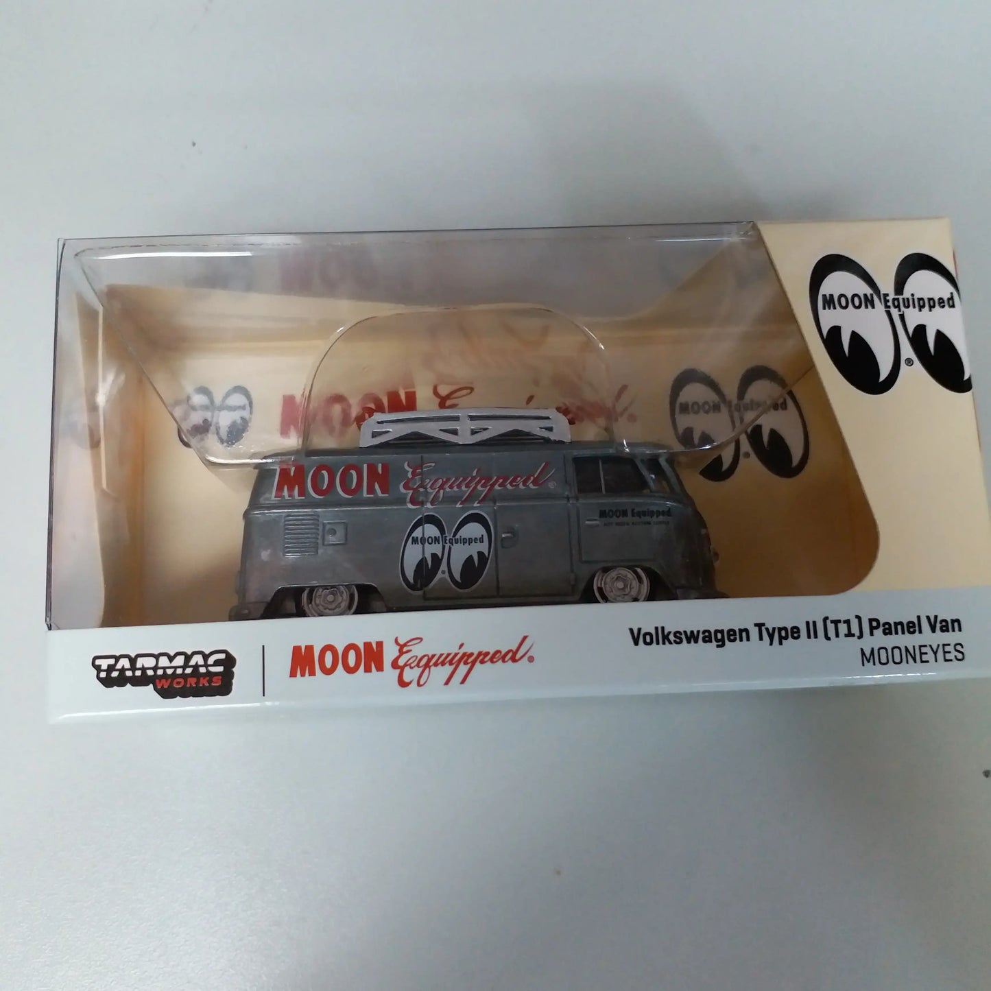 Tarmac Works x Schuco Volkswagen Type II (T1) Panel Van Mooneyes with Roof Rack and Surfboard Chase