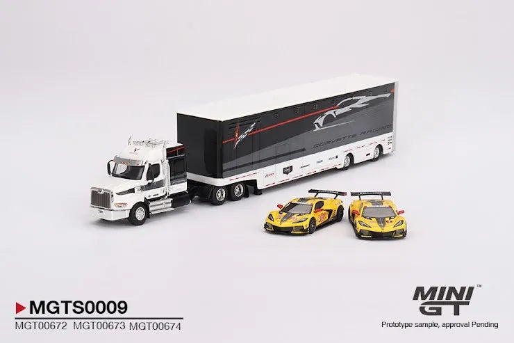 Mini GT #MGTS0009 Corvette Racing C8.R Racing Transporter Set