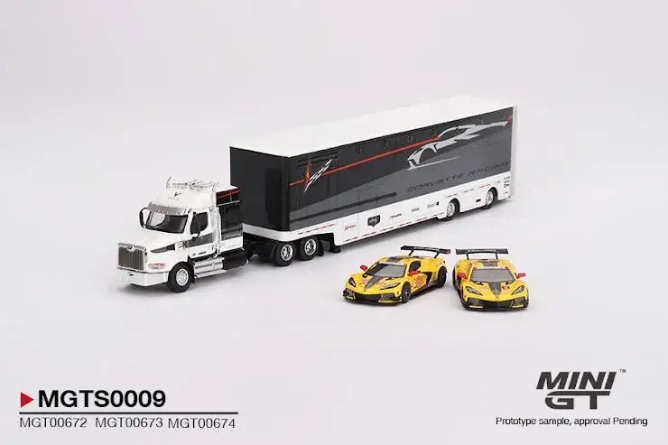 Mini GT Mini GT #MGTS0009 Corvette Racing C8.R Racing Transporter Set