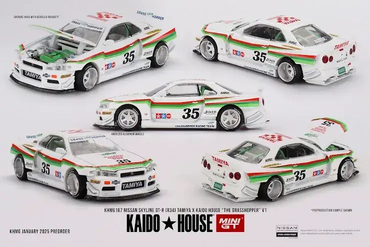 Mini GT Mini GT x Kaido House #167 Nissan Skyline GT-R (R34) TAMIYA x KAIDO HOUSE "The GRASSHOPPER" V1