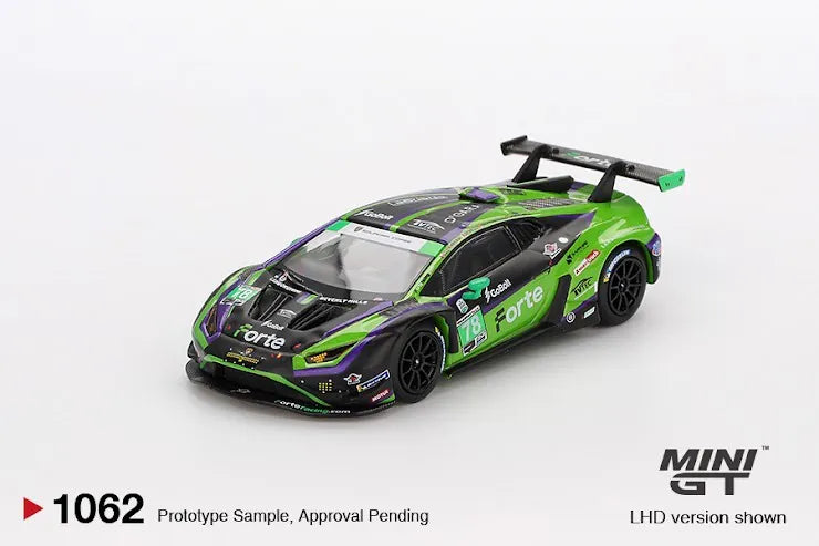 Mini GT 1:64 Scale #1062 Lamborghini Huracán GT3 EVO2 #78 Forte Racing 2024 IMSA Daytona 24 Hrs