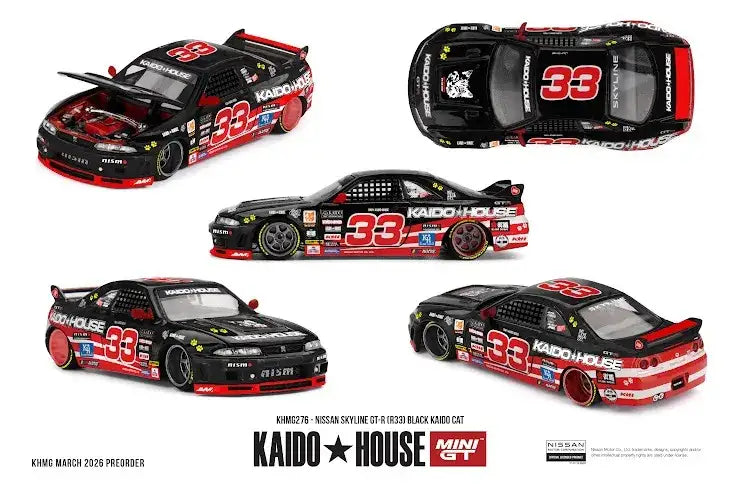Mini GT Mini GT x Kaido House #276 Nissan Skyline GT-R (R33) Black Kaido Cat