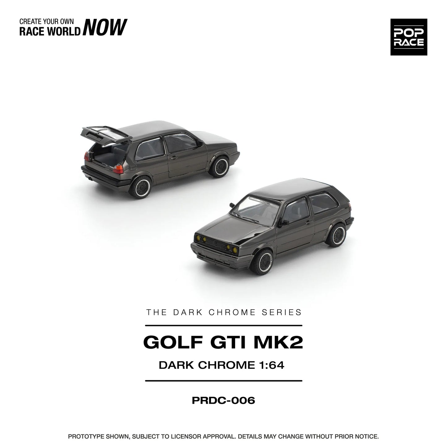 POP RACE 1:64 Scale Golf GTI MK2 Dark Chrome