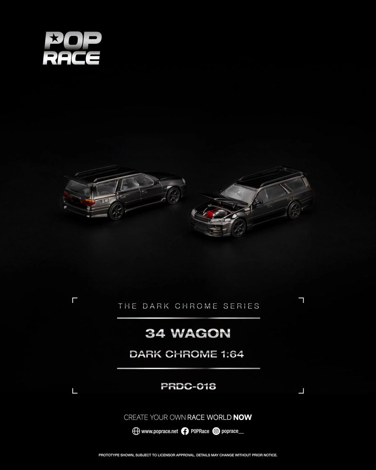 Pop Race PRDC-018 R34 Wagon Dark Chrome 1:64