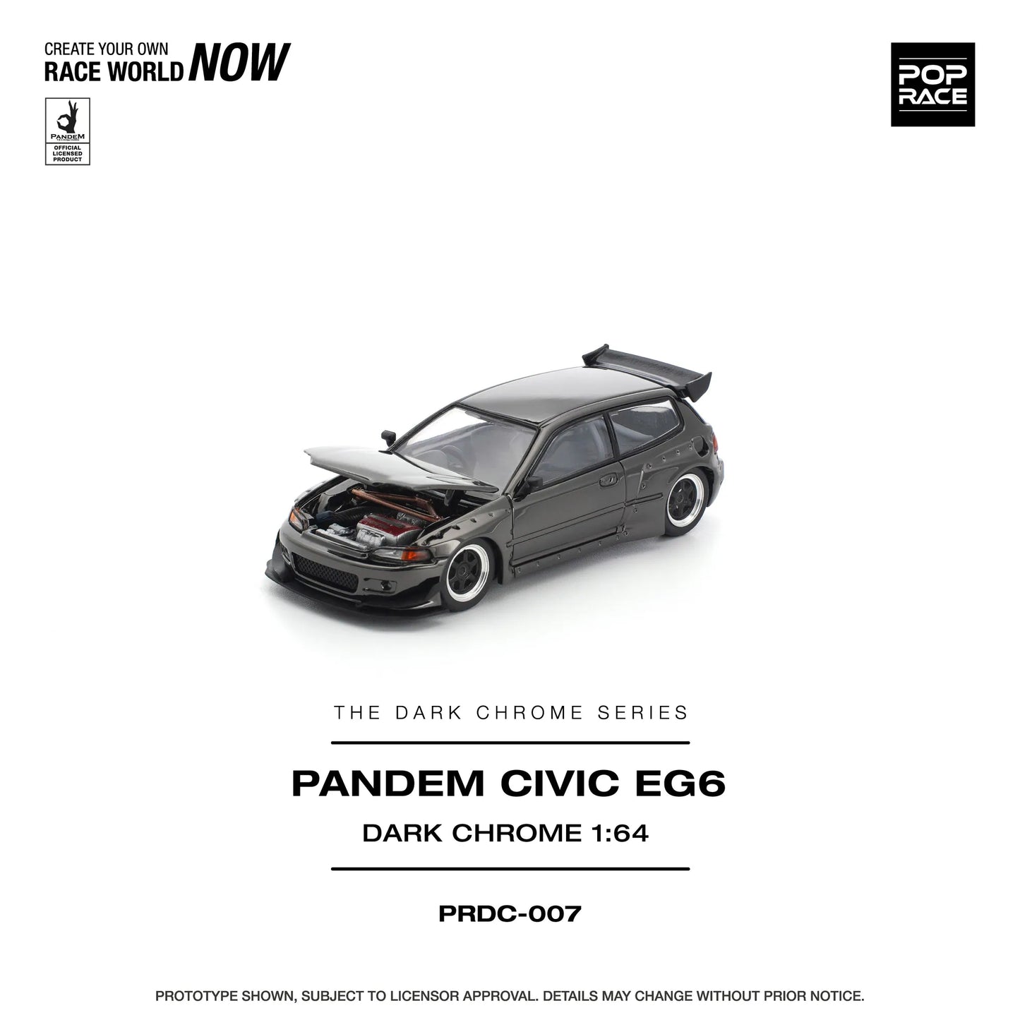 POP RACE 1:64 Scale Pandem Civic EG6 Dark Chrome