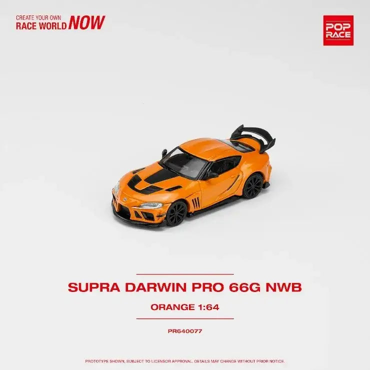 Pop Race 1:64 Scale DARWIN PRO 66G NWB TOYOTA SUPRA ORANGE