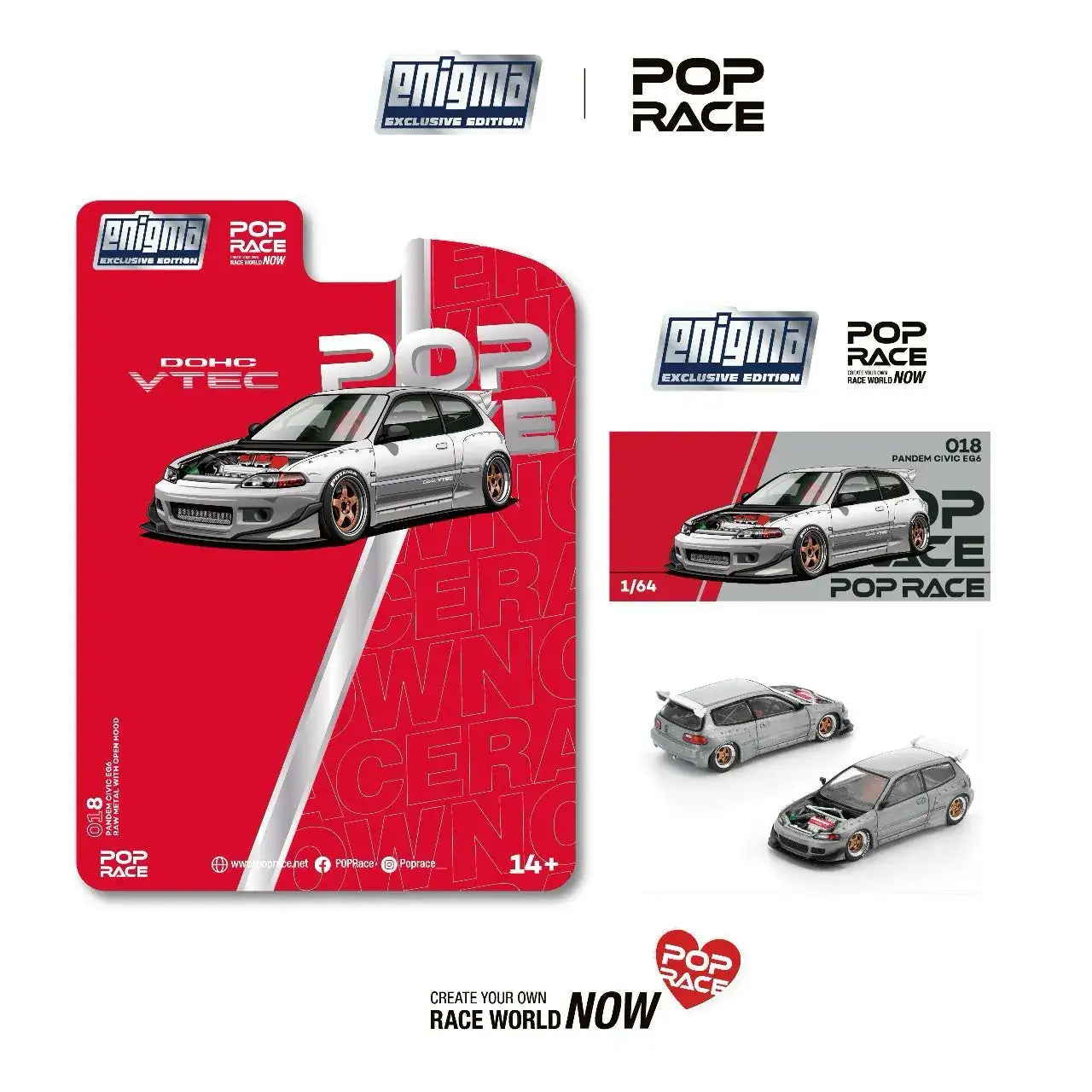 Pop Race x Enigma 1/64 Pandem Civic EG6 EG6 RAW METAL Normal
