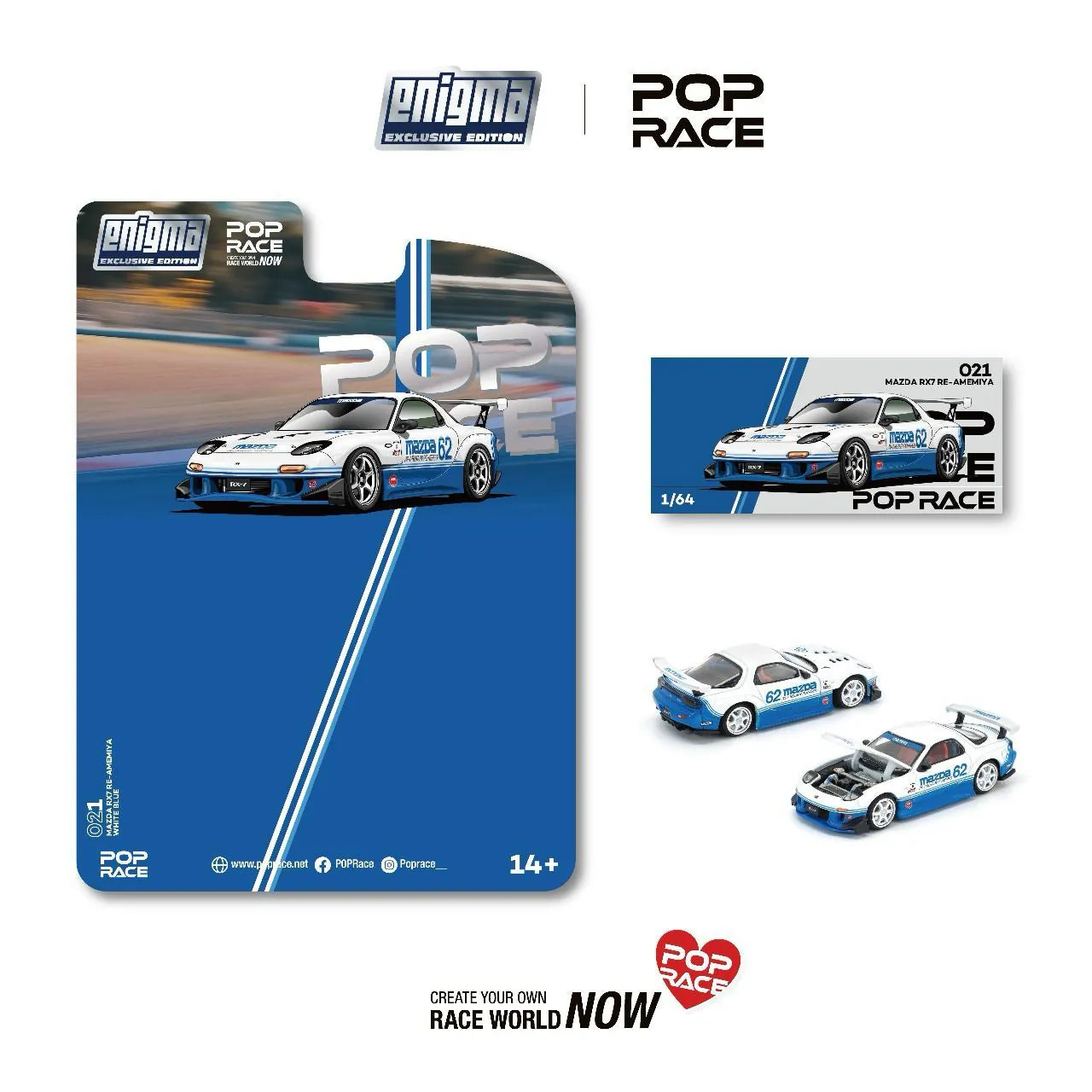 Pop Race x Enigma 1/64 MAZDA RX7 (FD3S) BLUE / WHITE