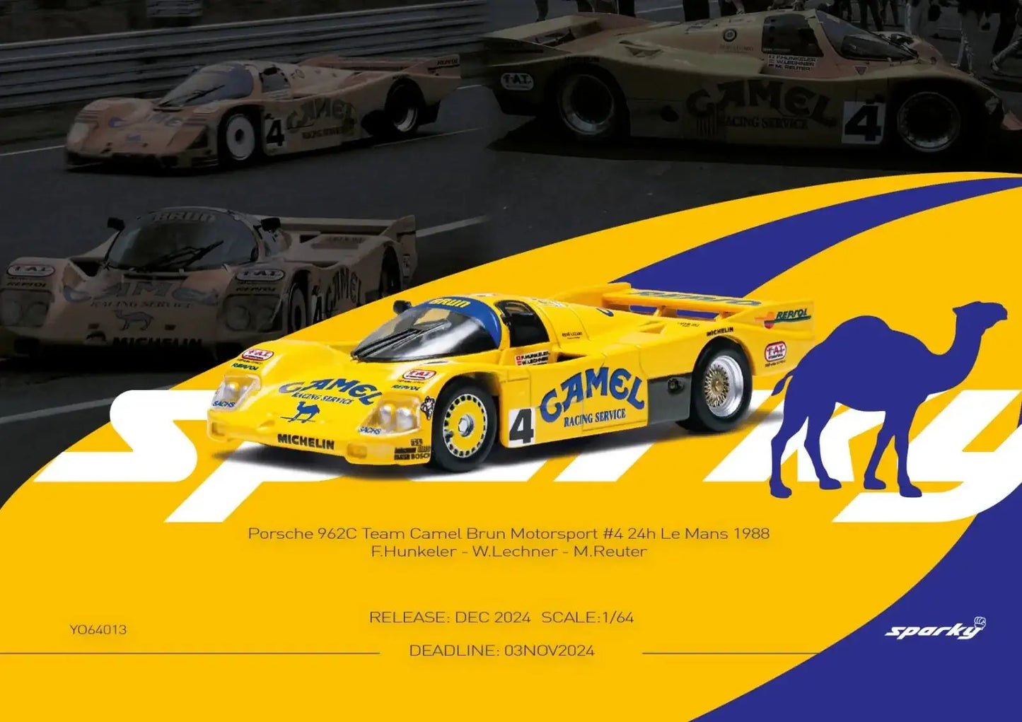 Spark Model Sparky x Tiny 1/64 Porsche - 962C Team Camel Brun Motorsport #4 24h Le Mans 1988 F.Hunkeler - W.Lechner - M.Reuter (Tiny Exclusive)