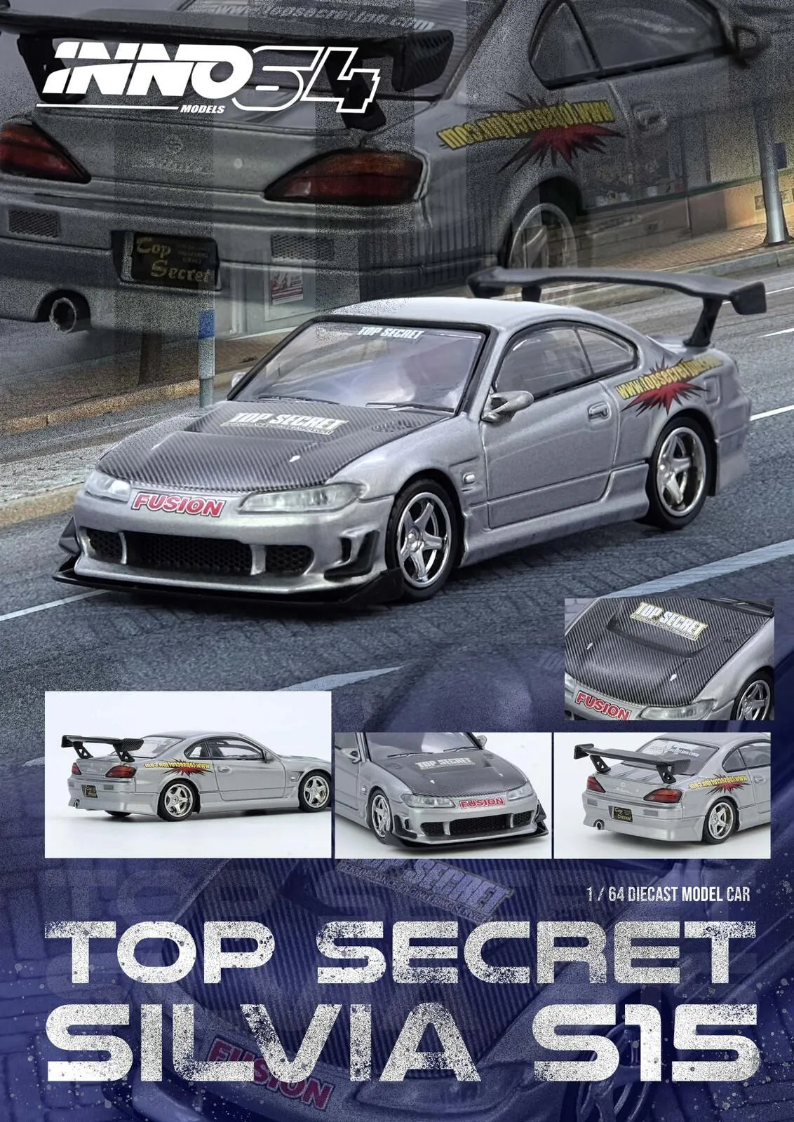 Inno64 1:64 Scale Top Secret Nissan SILVIA (S15) Silver
