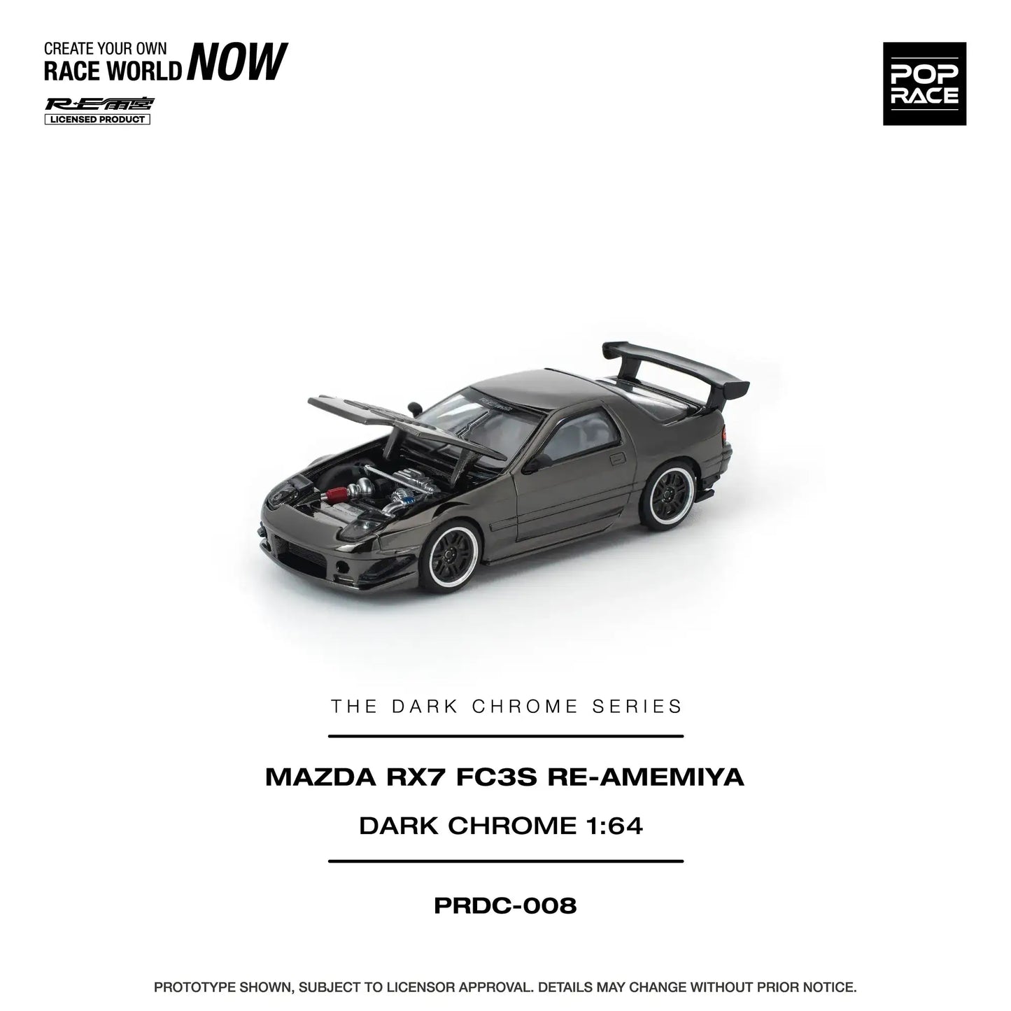 POP RACE 1:64 Scale Mazda RX7 FC3S RE-Amemiya Dark Chrome