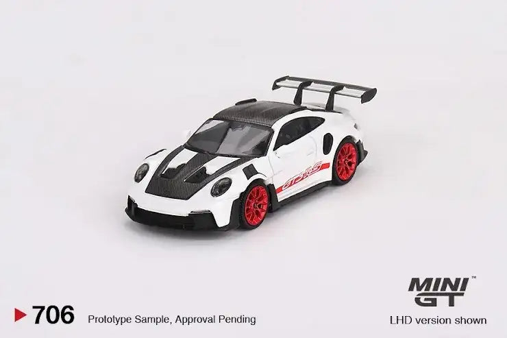 Mini GT Mini GT #706 Porsche 911 (992) GT3 RS Weissach Package White with Pyro Red