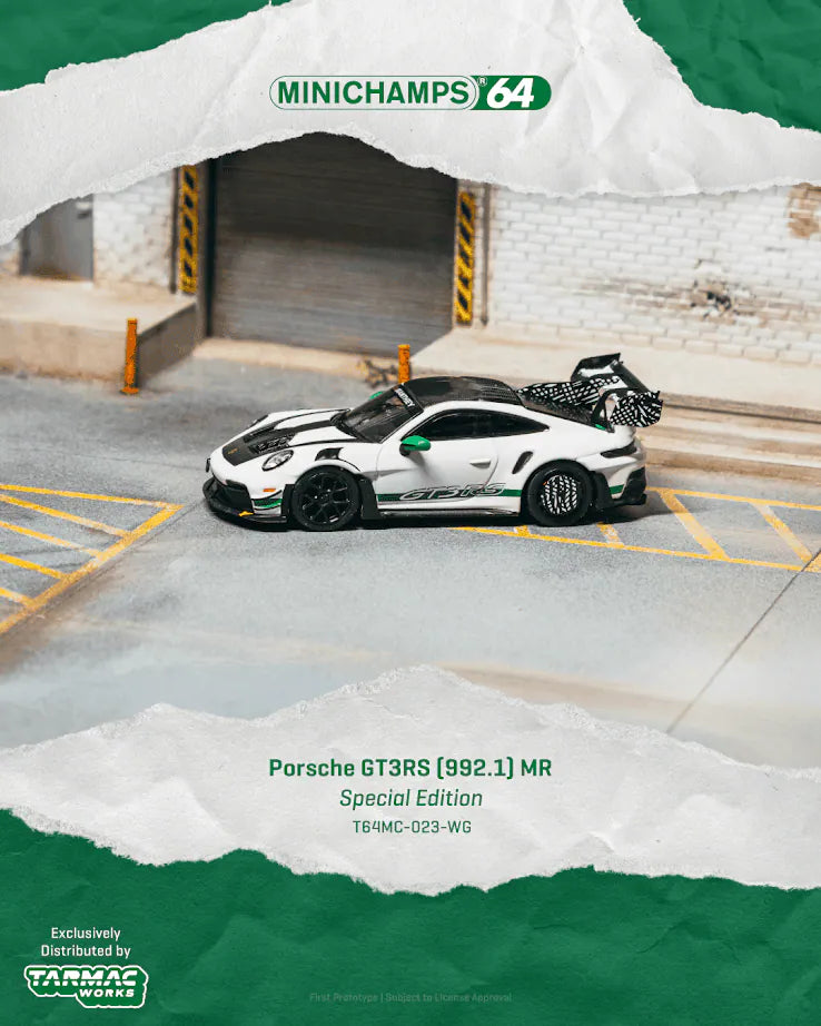 Tarmac Works x Minichamps T64MC-023-WG Porsche 911 GT3 RS 992.1 MR White Green Special Edition