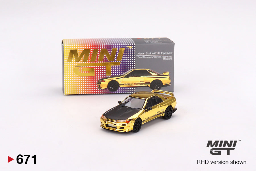 Mini GT #671 Top Secret Nissan Skyline GT-R VR32 Gold Chrome w/ carbon – Mobile  Garage HK