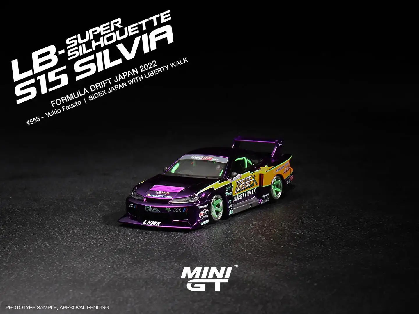 Mini GT Mini GT #576 LB-Super Silhouette S15 Silvia Formula Drift Japan 2022 #555 Yukio Fausto | SIDEX JAPAN with Liberty Walk
