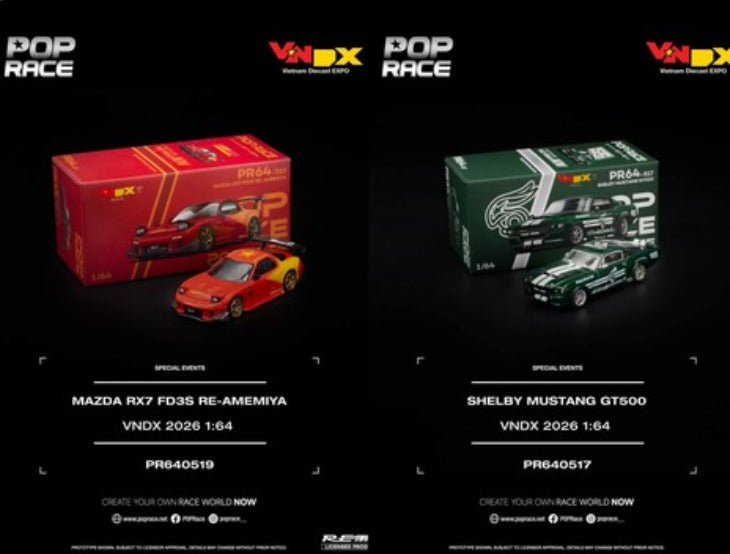 POP RACE VNDX 2026 Event Exclusives 2-Car Set Shelby Mustang GT500 & Mazda RX-7 FD3S RE-Amemiya