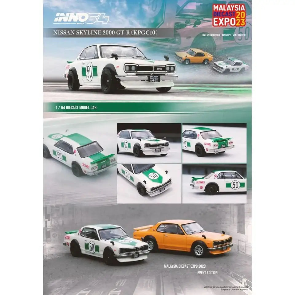 Inno64 MDX23 Exclusive Nissan Skyline 2000 GT-R (KPGC10) "Hakosuka" White Green