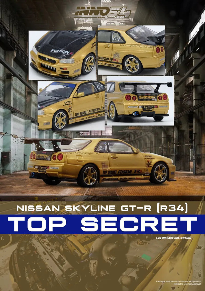 Inno64 1:64 Scale Top Secret Nissan GT-R R34 Gold