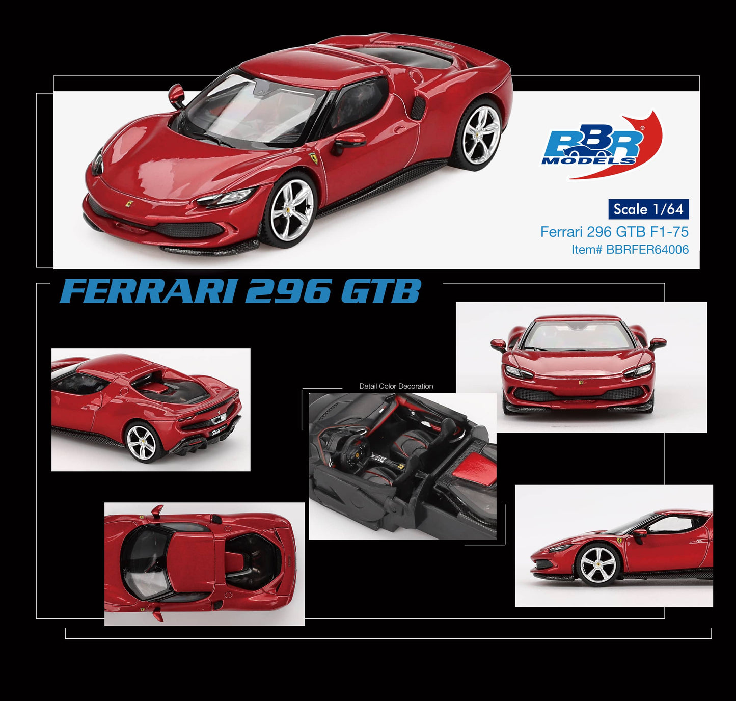 BBR Models 1/64 Ferrari 296 GTB Rosso Imola