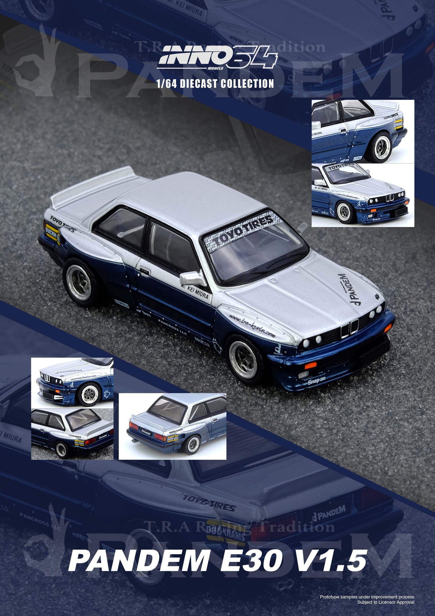 Inno64 1:64 Scale PANDEM E30 M3 Silver/Blue
