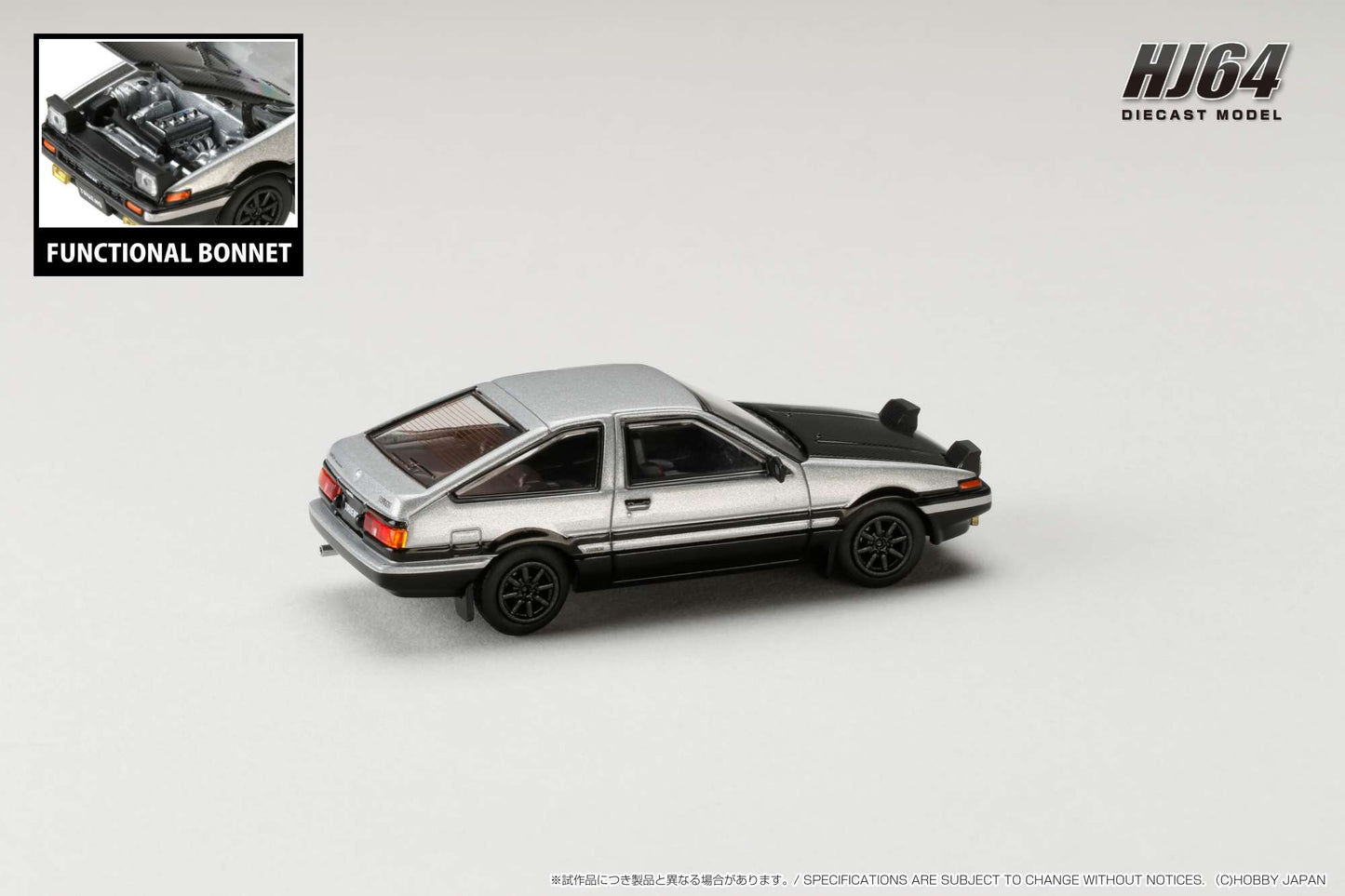 Hobby Japan 1/64 Toyota SPRINTER TRUENO GT APEX (AE86) JDM Style with CARBON BONNET Silver