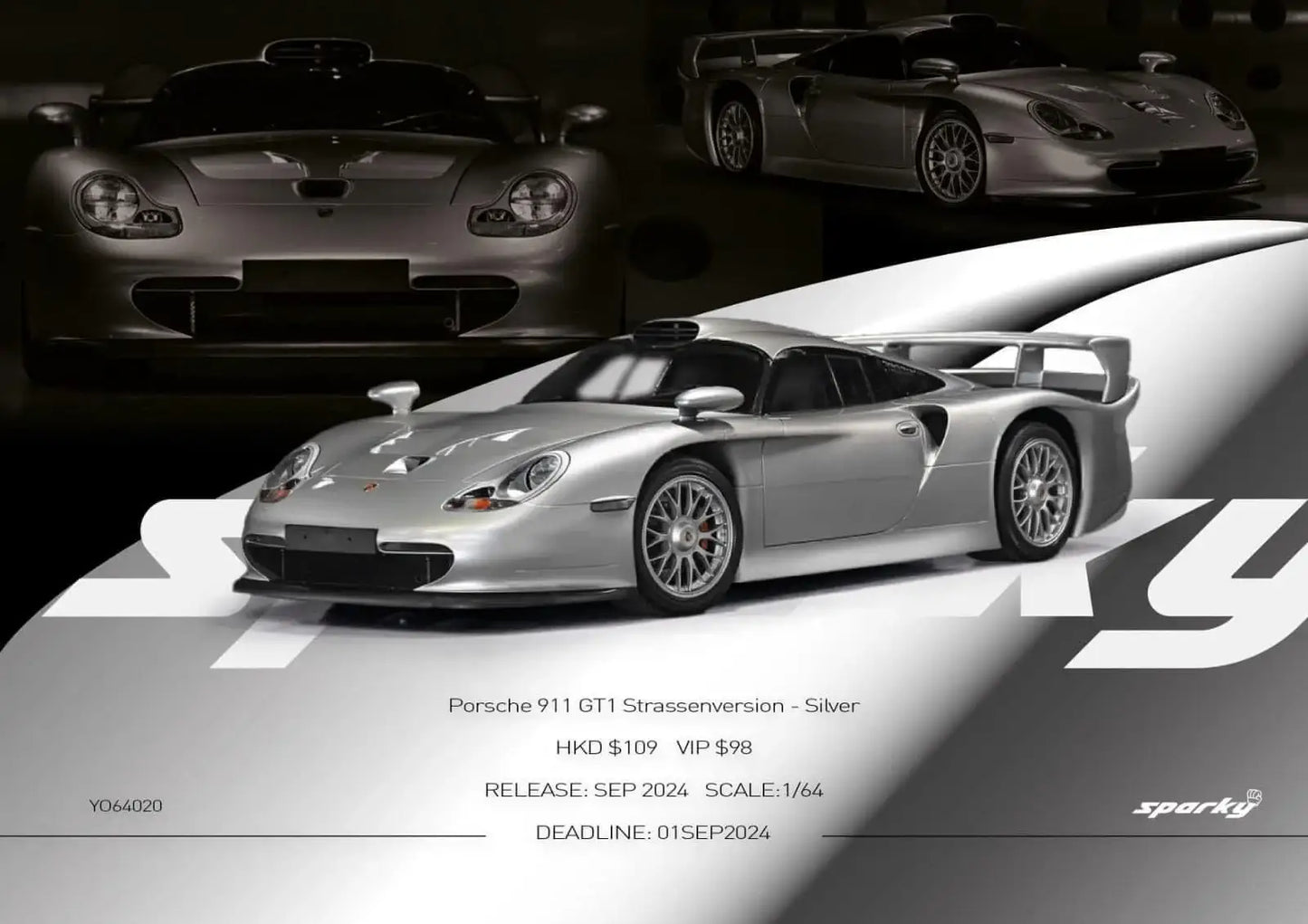 SPARKY X Tiny 1/64 Porsche 911 GT1 - Strassen Version - Silver