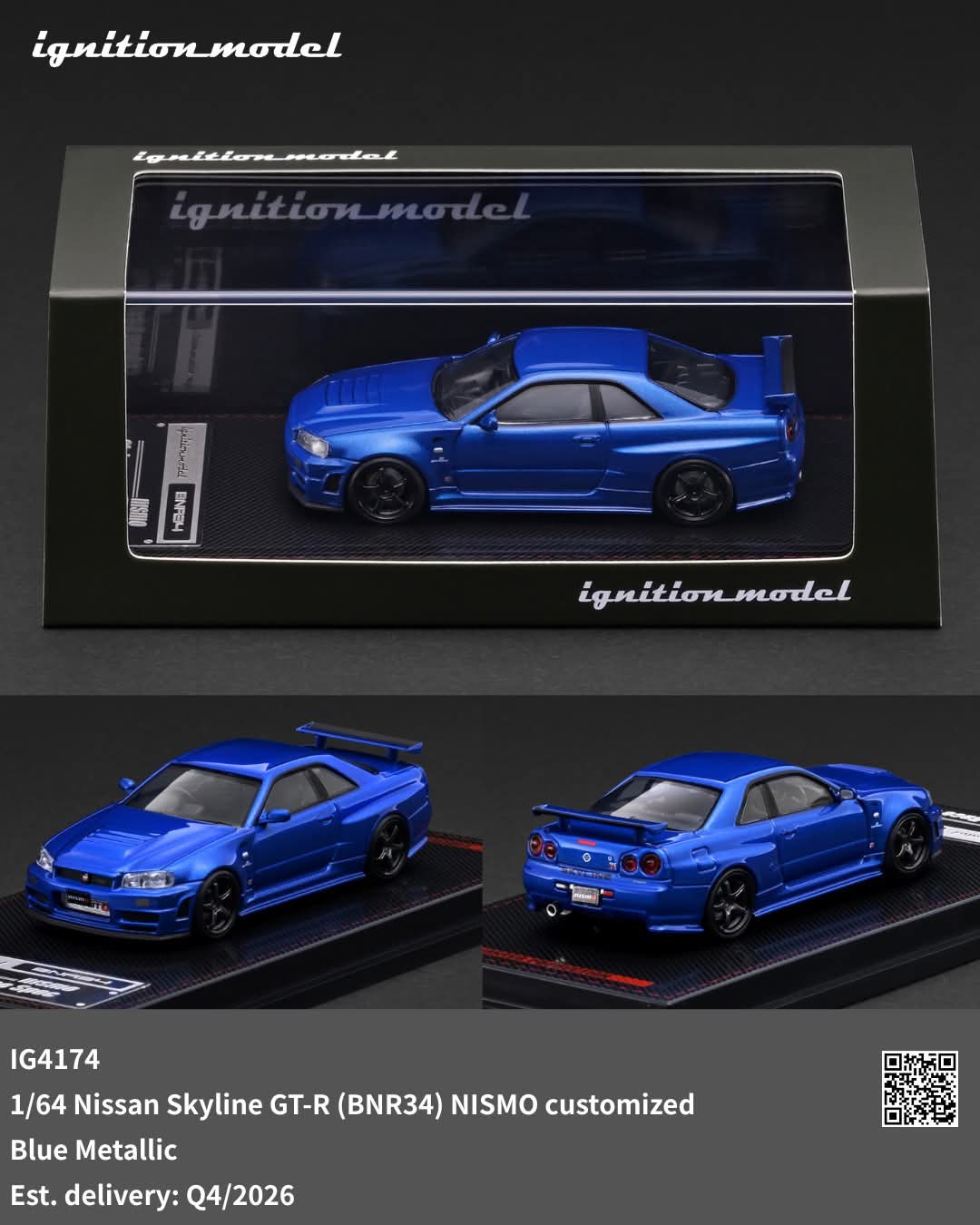 Ignition Model 1:64 Scale Nissan Skyline GT-R (BNR34) NISMO Customized Blue Metallic
