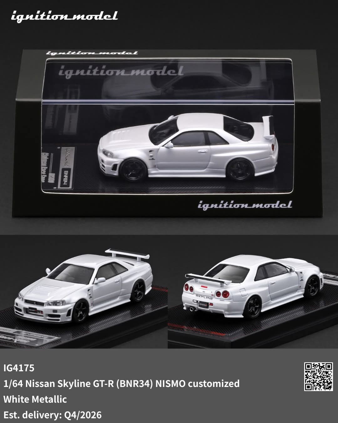 Ignition Model 1:64 Scale Nissan Skyline GT-R (BNR34) NISMO Customized White Metallic