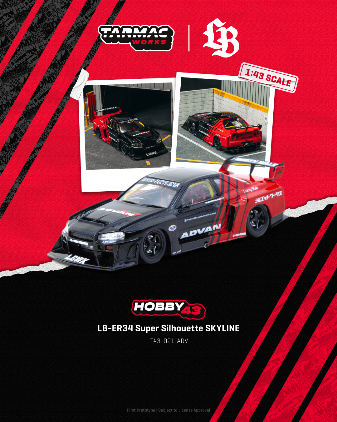 Tarmac Works 1:43 Scale LB-ER34 Super Silhouette SKYLINE ADVAN