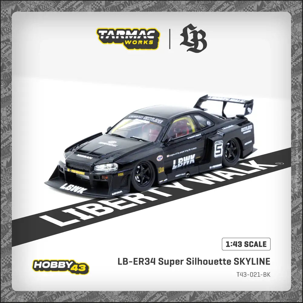 Tarmac Works 1:43 Scale LB-ER34 Super Silhouette SKYLINE, Black