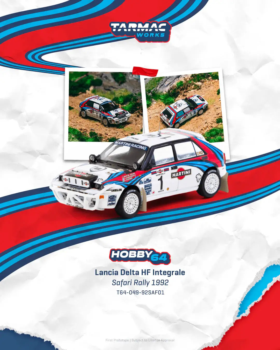 Tarmac Works 1:64 Scale Lancia Delta HF Integrale Safari Rally 1992 Juha Kankkunen