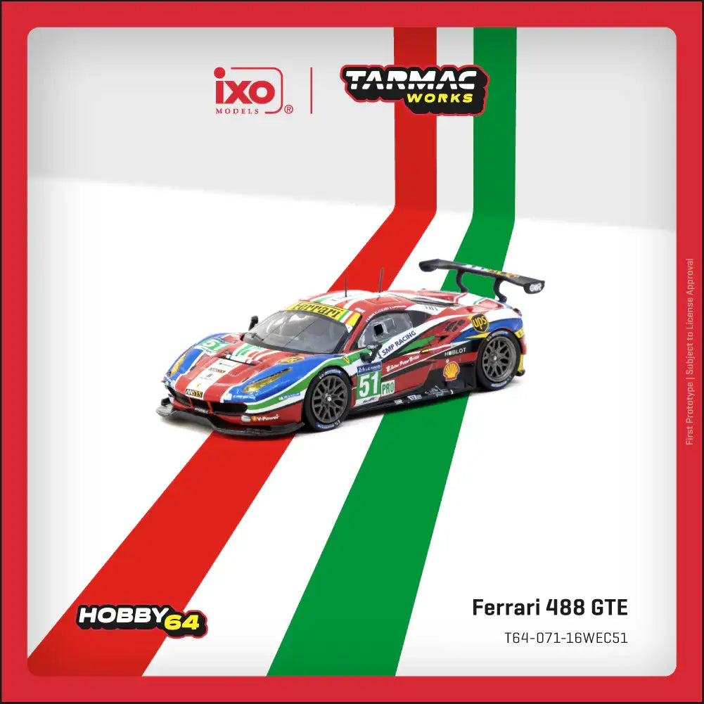Tarmac Works 1:64 Scale Ferrari 488 GTE 24h of Le Mans 2016 G. Bruni / J. Calado / A. Pier Guidi