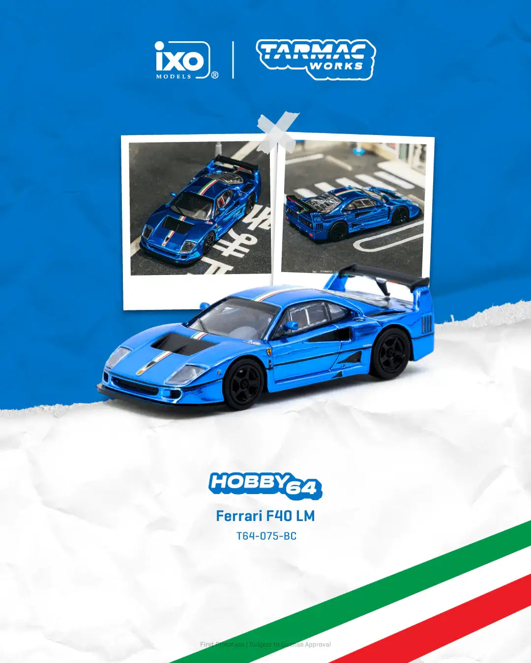 Tarmac Works 1:64 Scale Ferrari F40 LM Chrome Blue