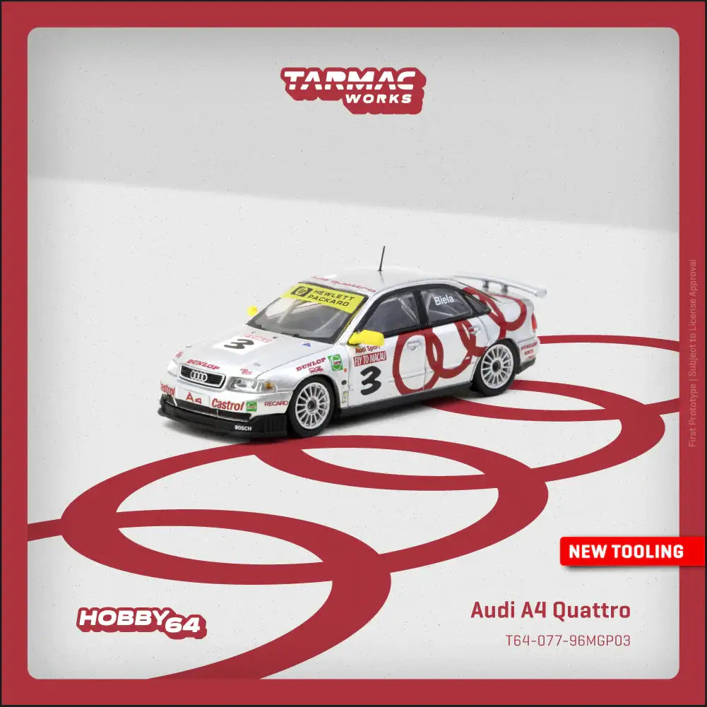 Tarmac Works 1:64 Scale Audi A4 Quattro Macau Guia Race 1996 Winner Frank Biela