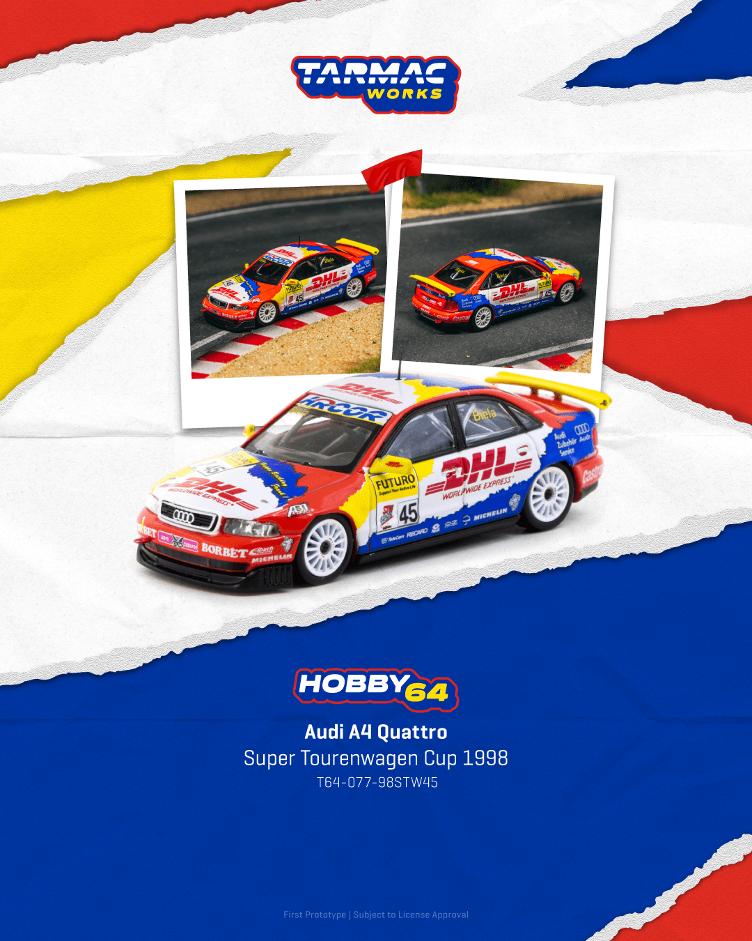 Tarmac Works 1:64 Scale Audi A4 Quattro Super Tourenwagen Cup 1998 Frank Biela