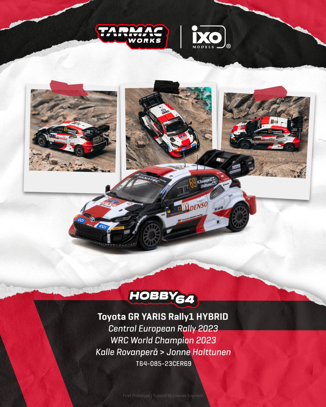 Tarmac Works T64-085-23CER69 Toyota GR YARIS Rally1 HYBRID Central European Rally 2023 WRC World Champion Kalle Rovanperä