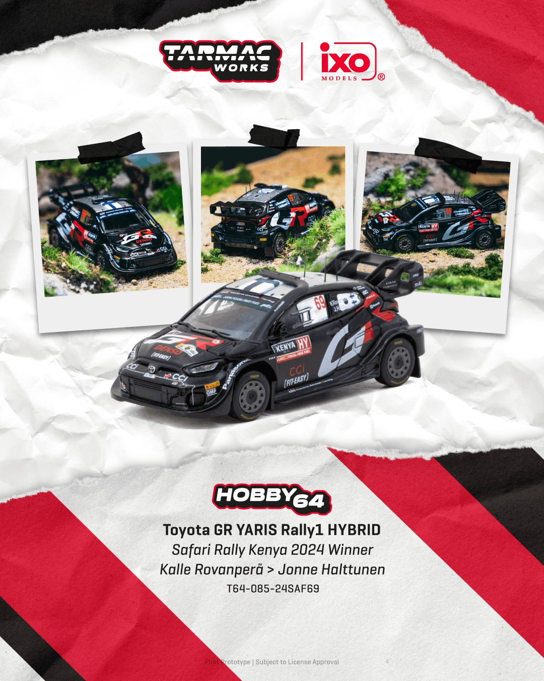 Tarmac Works T64-085-24SAF69 Toyota GR YARIS Rally1 HYBRID Safari Rally Kenya 2024 Kalle Rovanperä / Jonne Halttunen