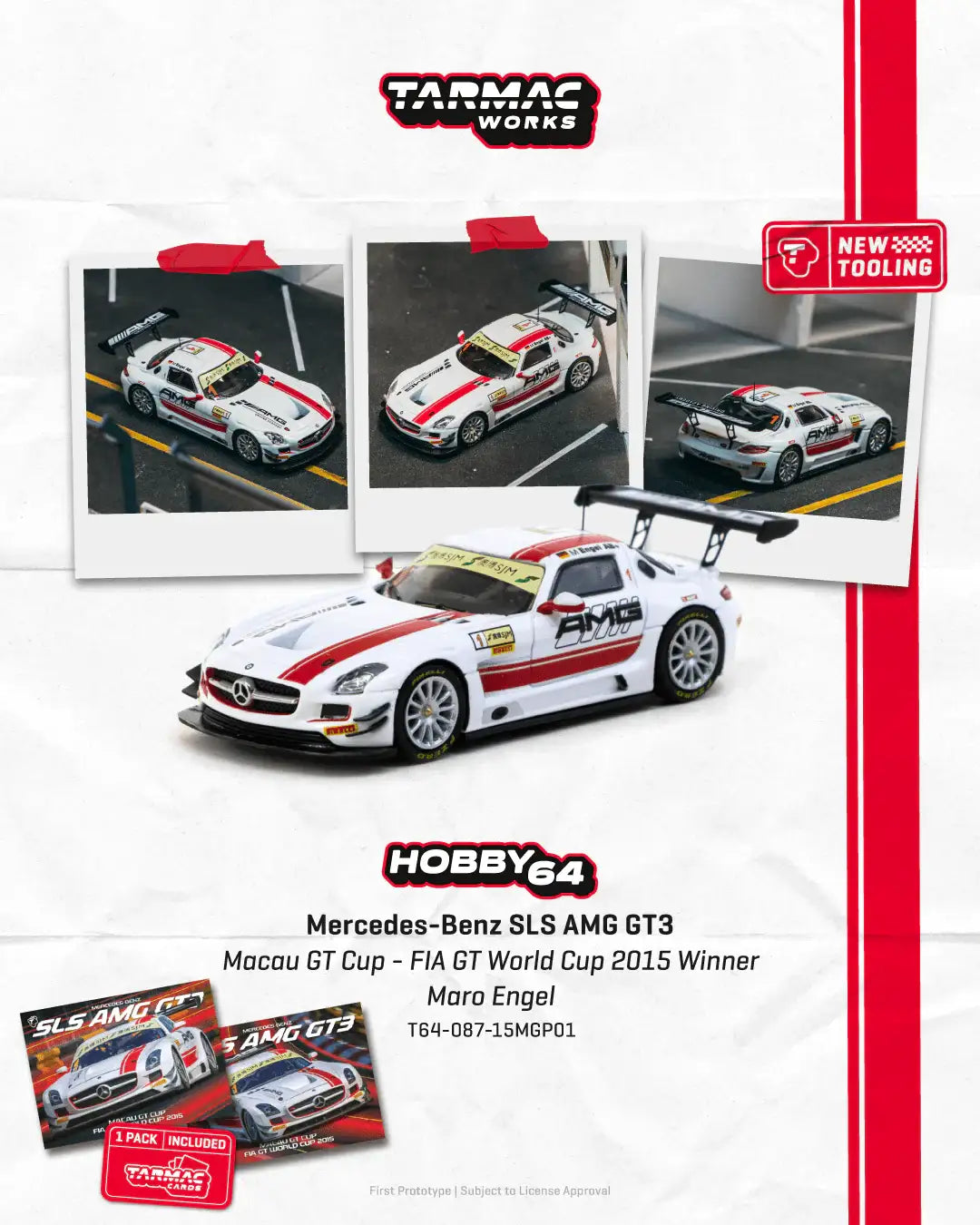 Tarmac Works 1:64 Scale Mercedes-Benz SLS AMG GT3 Macau GT Cup - FIA GT World Cup 2015 Winner Maro Engel