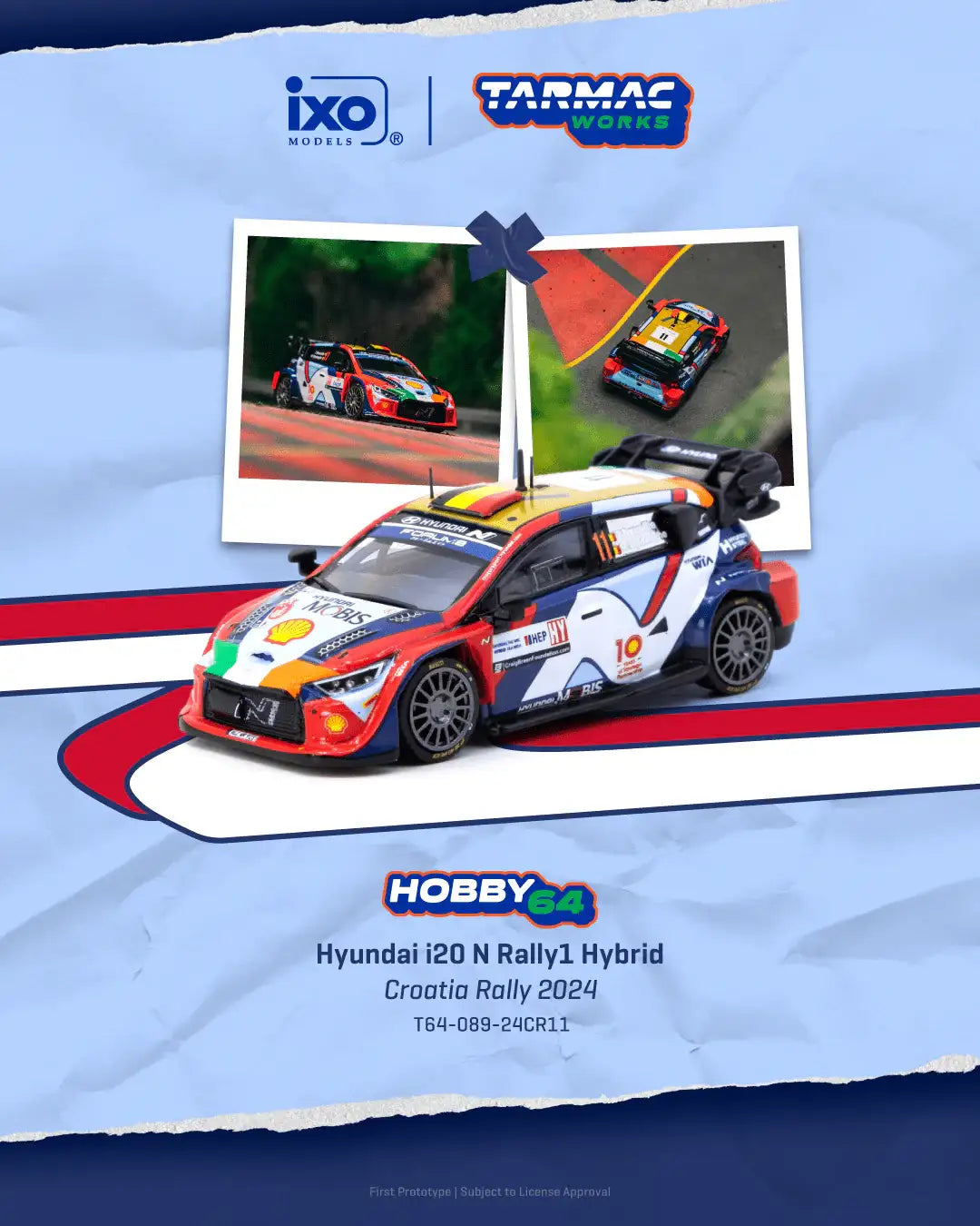 Tarmac Works 1:64 Scale Hyundai i20 N Rally1 Hybrid Croatia Rally 2024 Thierry Neuville