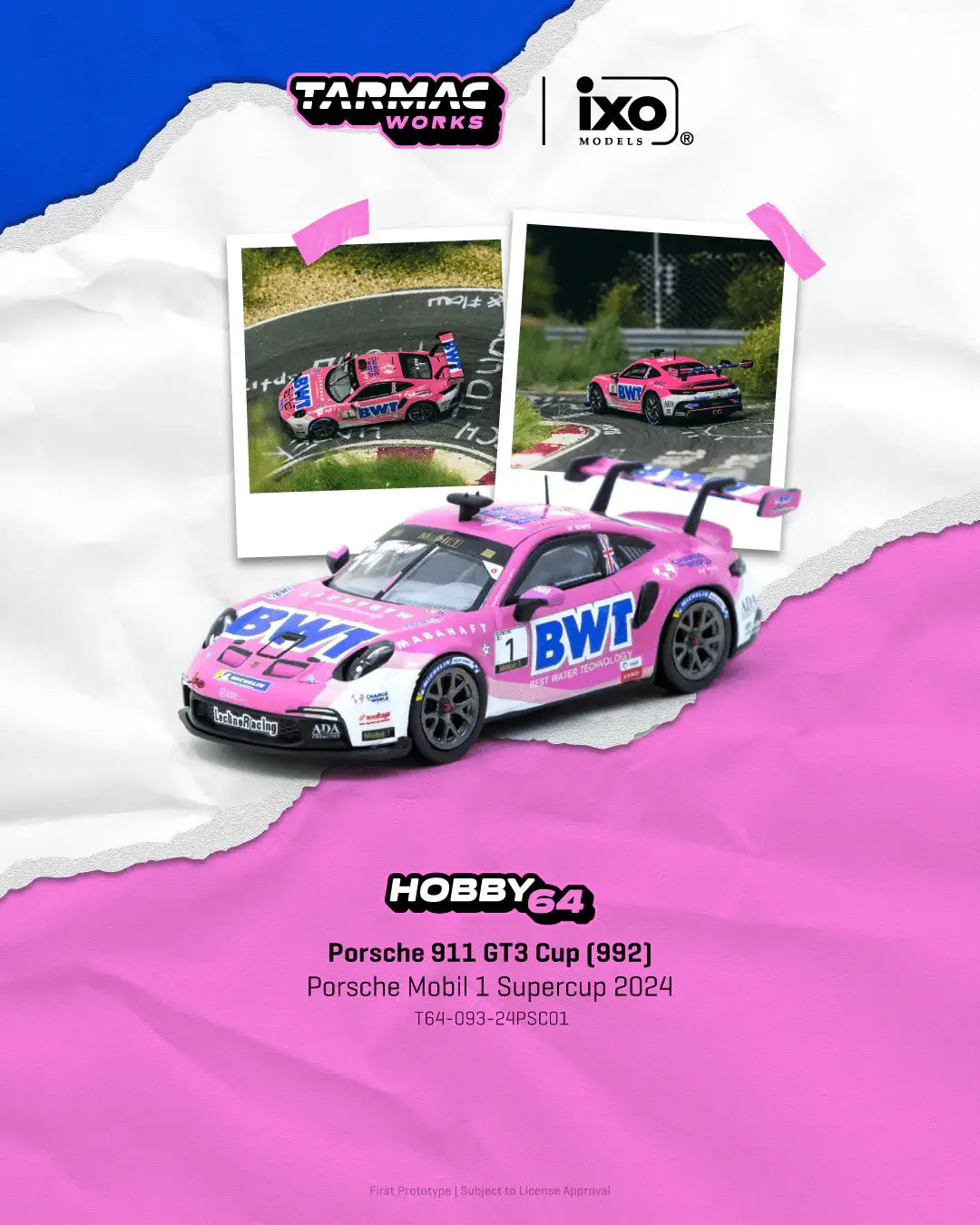 Tarmac Works 1:64 Scale Porsche 911 GT3 Cup (992) Porsche Mobil 1 Supercup 2024