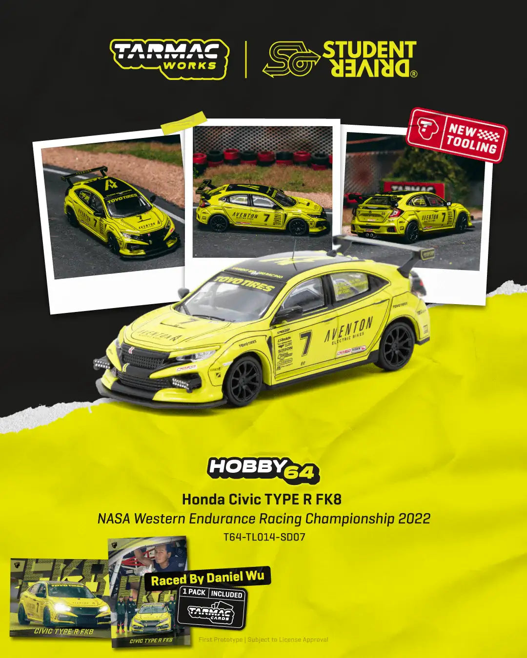 Tarmac Works 1:64 Scale Honda Civic TYPE R FK8 NASA Western Endurance Racing Championship 2022