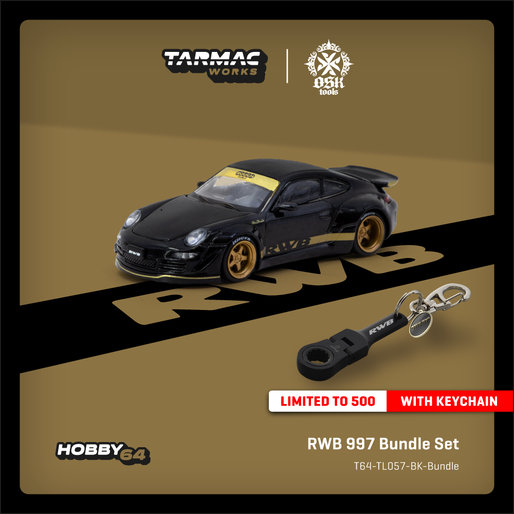 Tarmac Works 1:64 RWB 997 Black OSK Tools x RWB x Tarmac Works Bundle Set