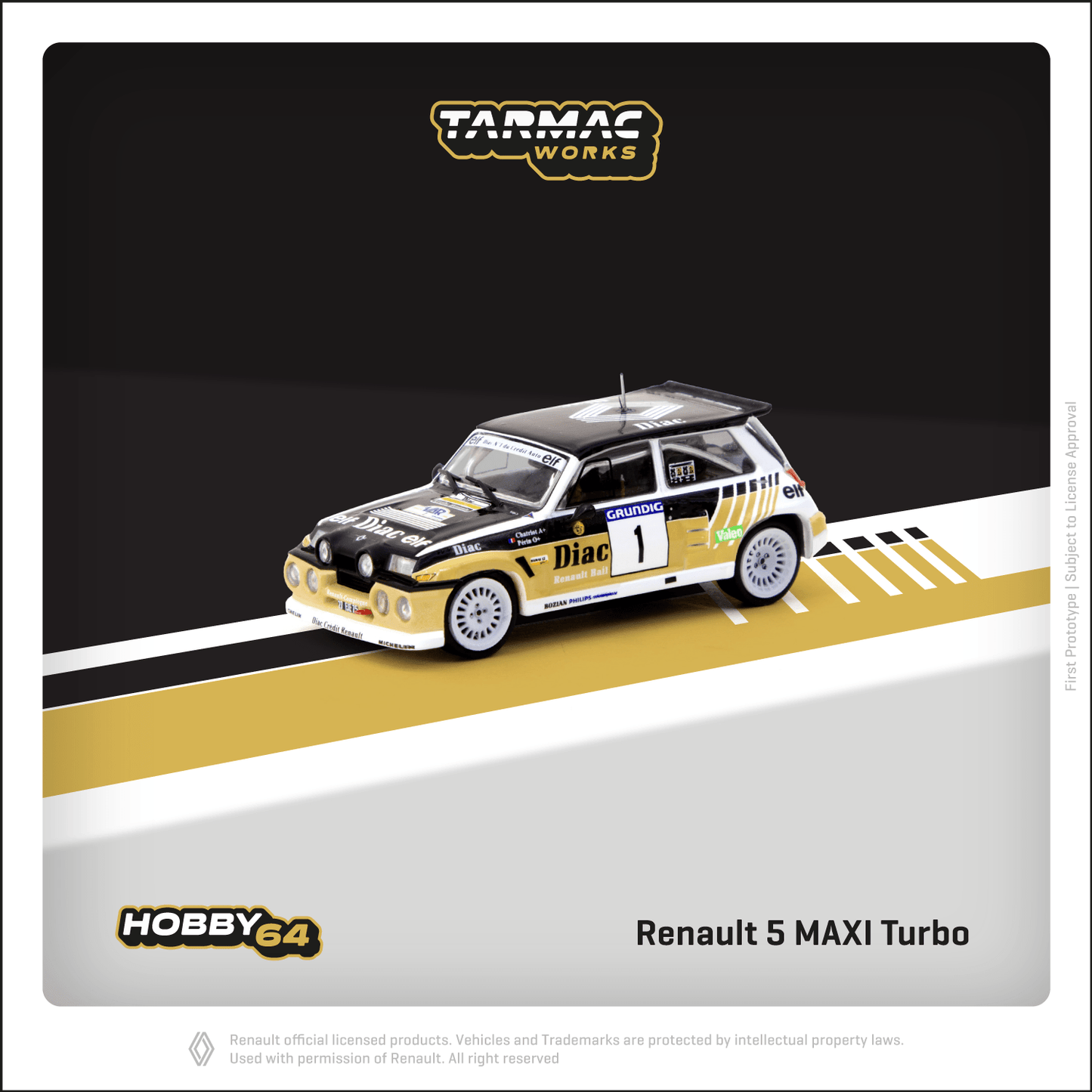Tarmac Works 1:64 Scale Renault 5 MAXI Turbo Rallye du Var 1986 François Chatriot / Michel Périn