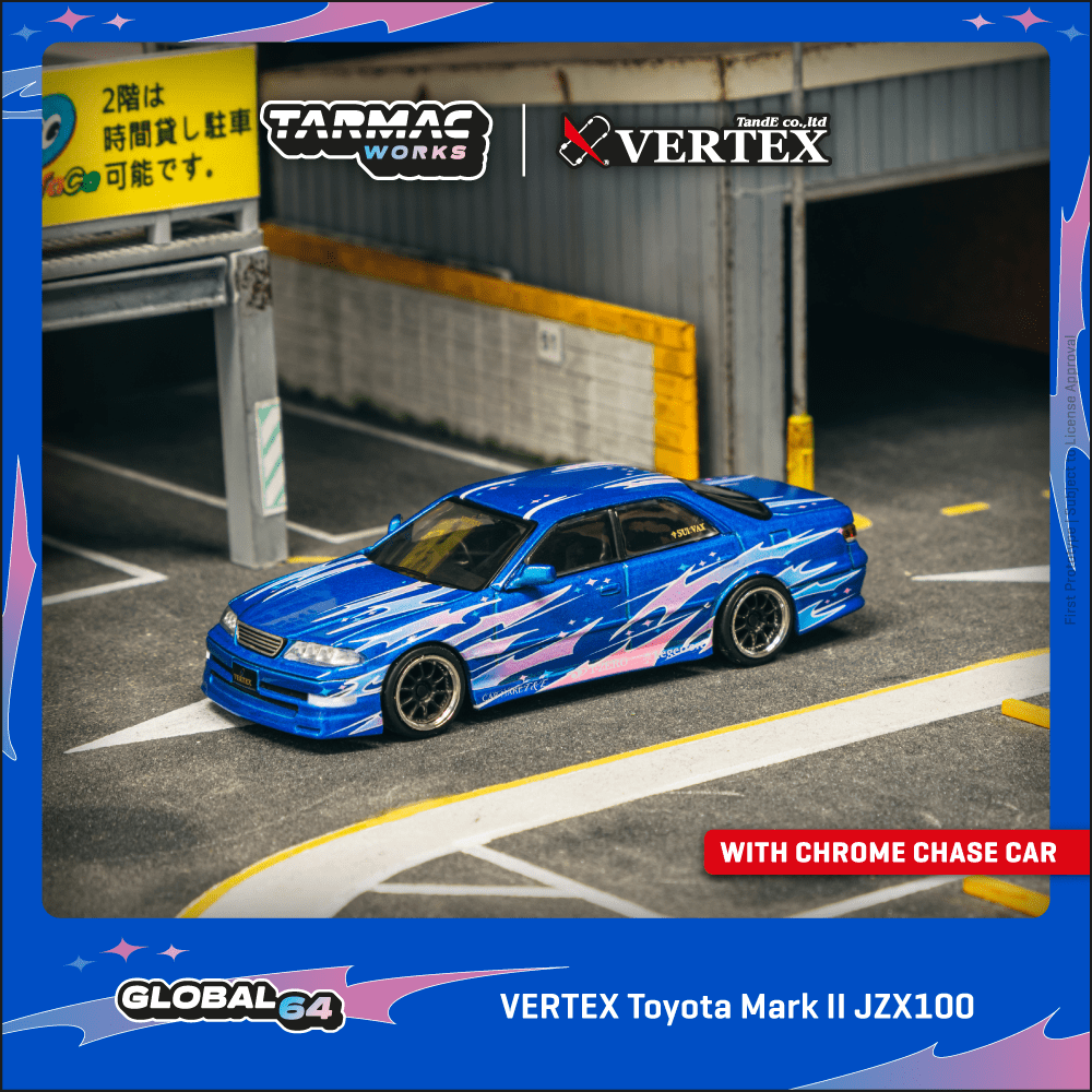 Tarmac Works 1:64 Scale VERTEX Toyota Mark II JZX100 Blue Metallic