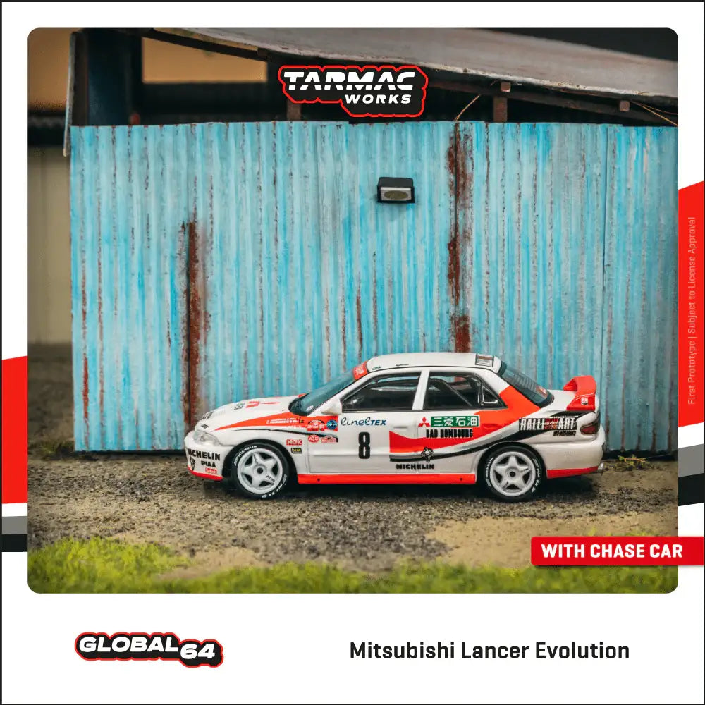 Tarmac Works 1:64 Scale Mitsubishi Lancer Evolution Rallye Monte-Carlo 1993 K. Eriksson / S. Parmander