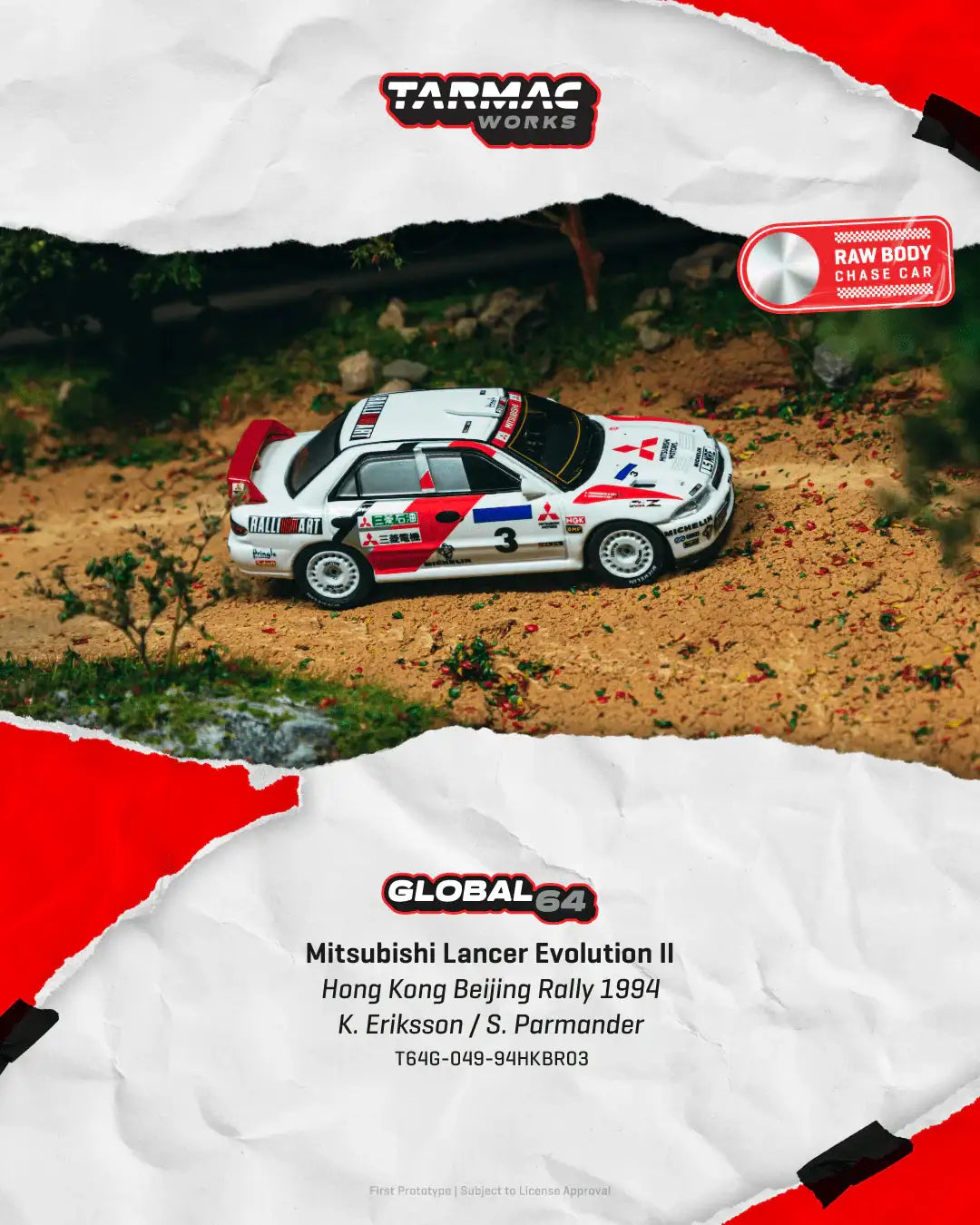 Tarmac Works 1:64 Scale Mitsubishi Lancer Evolution II Hong Kong Beijing Rally 1994