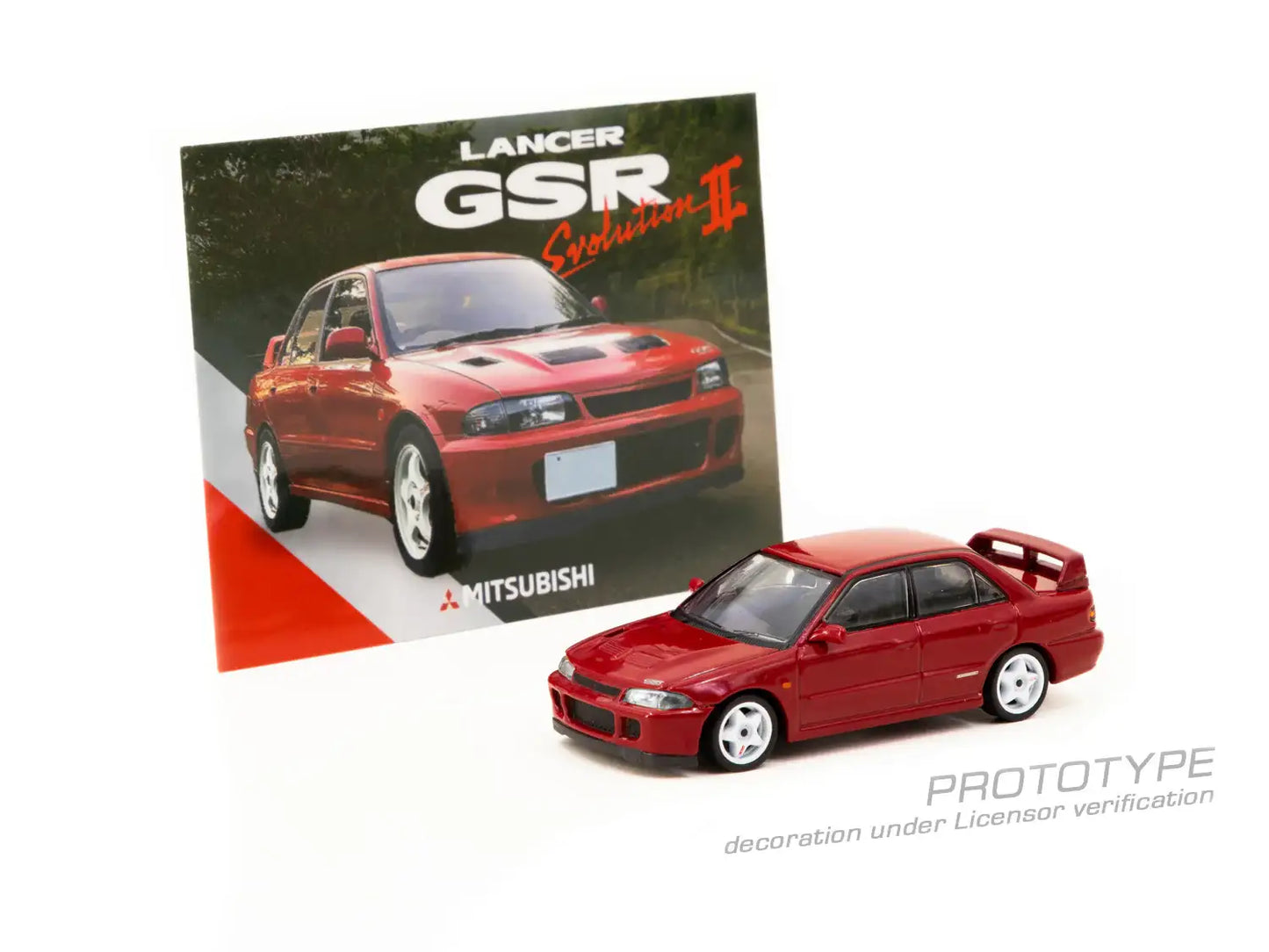 Tarmac Works Scale 1:64 Mitsubishi Lancer GSR Evolution II Red Model Car + Trading Cards Combo Set
