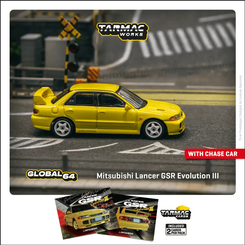Tarmac Works 1:64 Scale Mitsubishi Lancer GSR Evolution III Yellow
