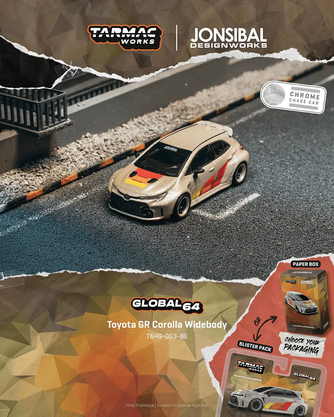 Tarmac Works 1:64 Scale Paper Box Toyota GR Corolla Widebody Beige